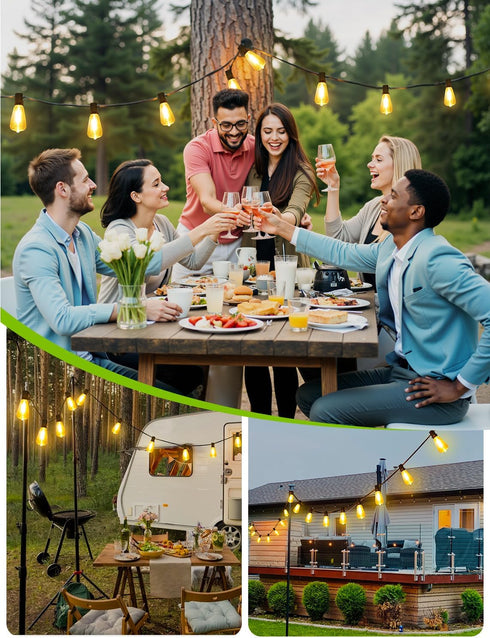 48FT Dimmable 15+1 ST38 Bulbs 3 Larkvue Solar String Lights Outdoor with Remote, Waterproof Patio Lights with LED Modes