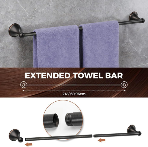 DEGULAS SetOil Set, 24In Set Bathroom Towel Bar Accessories Rubbed Bronze Bathroom Hardware Includes Towel Bar, Towel