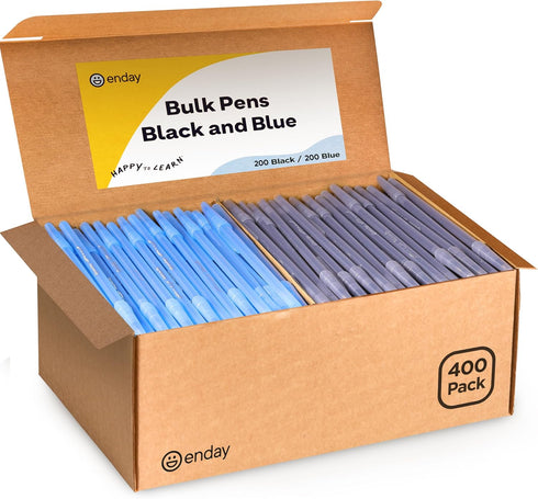 Enday Bulk Pens, 400 Count Black & Blue Ballpoint Pens, Medium Point (1.0mm), Flexible Round Barrel for Comfort
