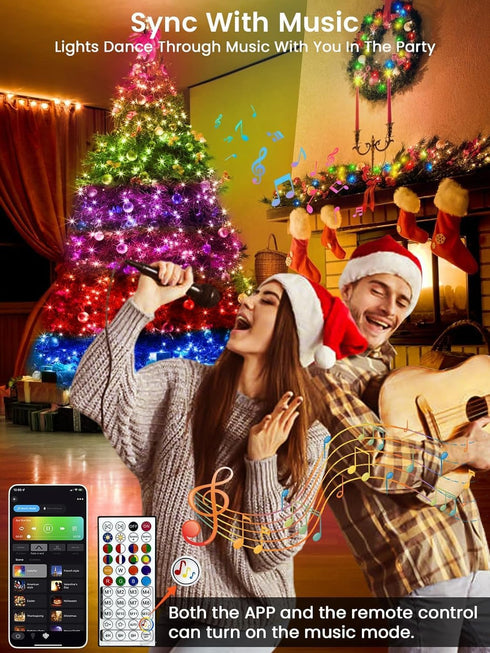 240LED 4th 95FT Smart of July String Lights App Controlled, Waterproof Red White and Blue Lights, Patriotic RGB Color