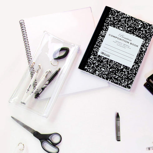 BAZIC Composition Book, Wide Ruled 100 Sheet, Premium Black Marble Notebook for Office School