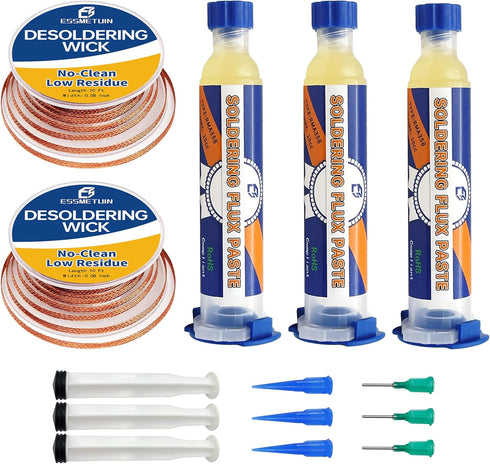 Desoldering Wick and Soldering Flux Paste for Electronics Repair, No Clean Solder Removal Kit