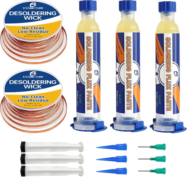 Desoldering Wick and Soldering Flux Paste for Electronics Repair, No Clean Solder Removal Kit