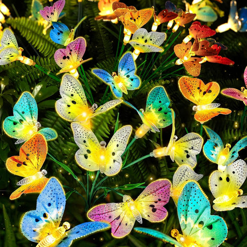 Solar Butterfly Garden Lights, 2 Pack Outdoor Patio Decor with Waterproof Swaying Animal Fairy Lights