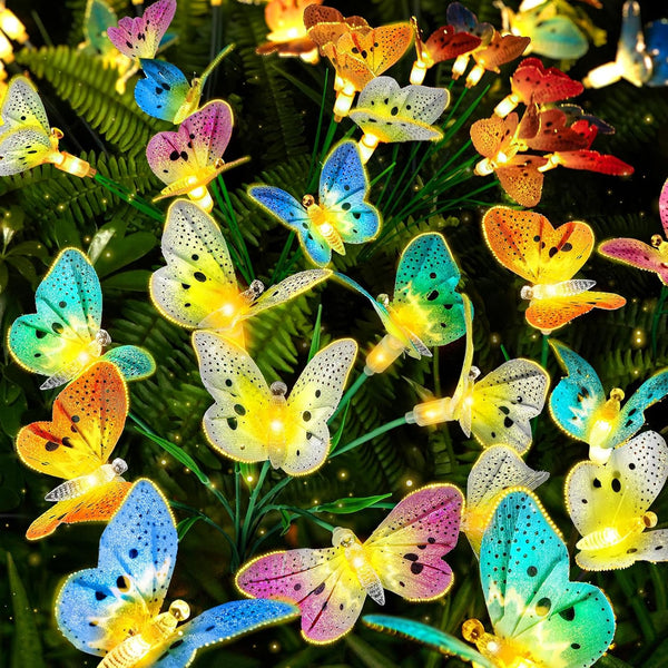Solar Butterfly Garden Lights, 2 Pack Outdoor Patio Decor with Waterproof Swaying Animal Fairy Lights