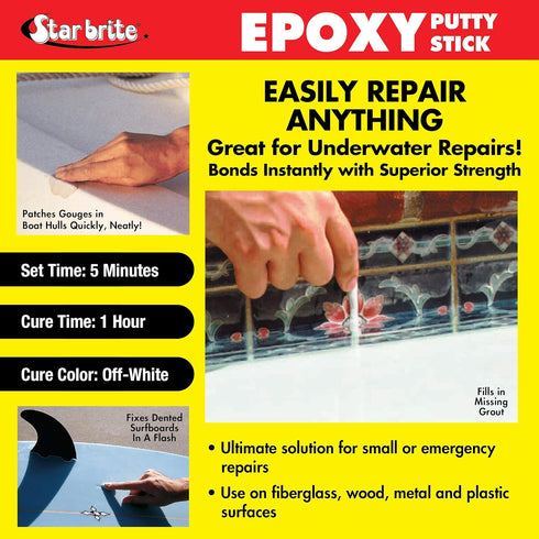 STAR BRITE 4 Oz Epoxy Putty Stick, Easy, Fast, Permanent Repairs, Even Underwater