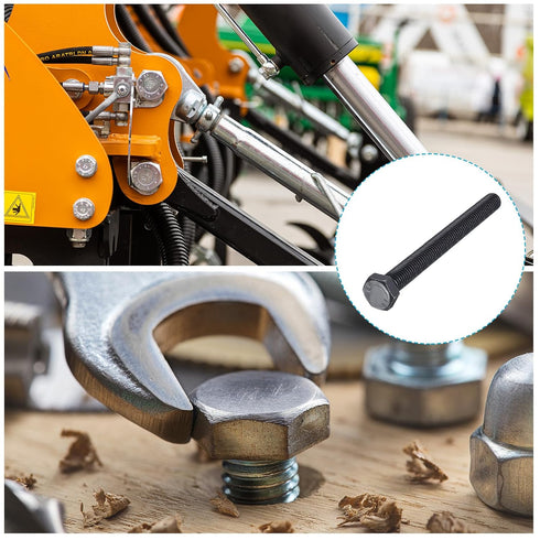 Hex Bolts (M12-1.75x130mm) 4Pcs, 8.8 Grade Carbon Steel Fully Threaded Black Oxide Hex Head Screw Bolt for Furniture
