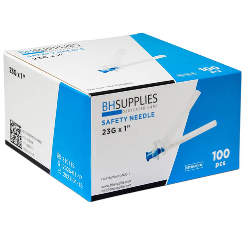 BH SUPPLIES Safety Needle 23G x 1" Box of 100