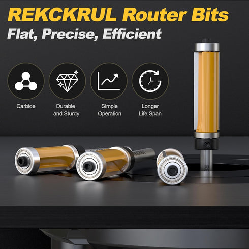 4Pcs Set, 1/4 Inch 1/2" 3/4", 1", 1-1/4", 1-1/2" Top and Bottom Bearing Flush Trim Router Bits Shank, Cutting Diameter