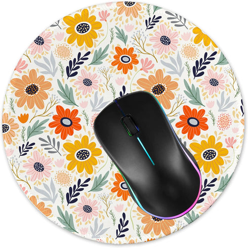 Round Gaming Mouse Pad, Non-Slip Rubber Base Mat with Stitched Edge 7.9 x 7.9 Inch, Adorable Flower