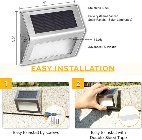 6 Pack 4 SOLPEX Solar Step Lights, Solar Stair Lights, Outdoor Fence Lighting, Solar Powered Deck Lights Waterproof