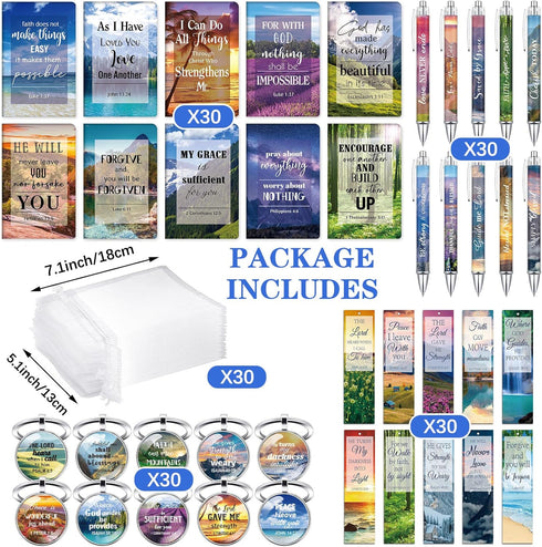 Jetec 150 Bible Verses Gift Set, 30 Christian Bookmarks, Pens, Notebooks, Keychains