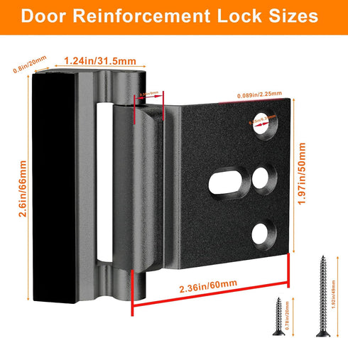 800 lbs, (2 Pack, Home Security Door Reinforcement Lock, Upgraded Front Door Locks for Kids Safety Withstand Child