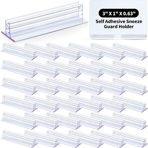 60 Pack 3 1 Inch Thyle x Sneeze Guard Gripper Sign Holder with Adhesive, Name Tag Holders for Desks Retail Wall Display