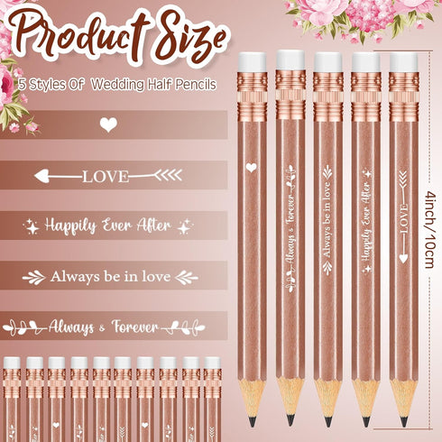 Crtiin 50 Pcs Mini Golf Pencils for Bridal Shower Games, Half Pencils with Eraser, 4 Inch Short Pocket (Rose Gold)
