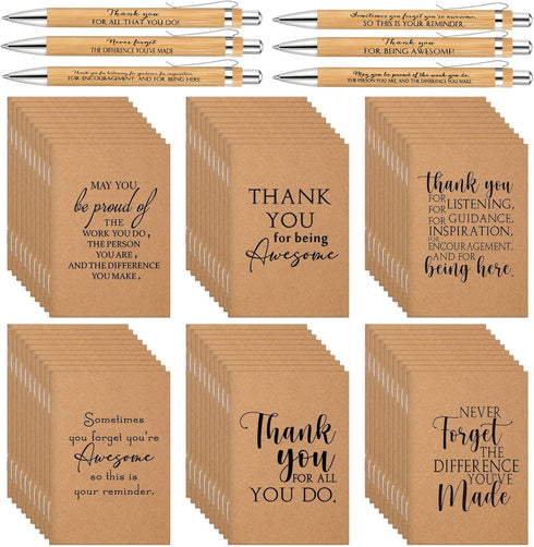 Teling 120 Pcs Inspirational Small Journals, Bulk Kraft Notepads with Motivational Bamboo Pen for Teacher Nurse Gifts