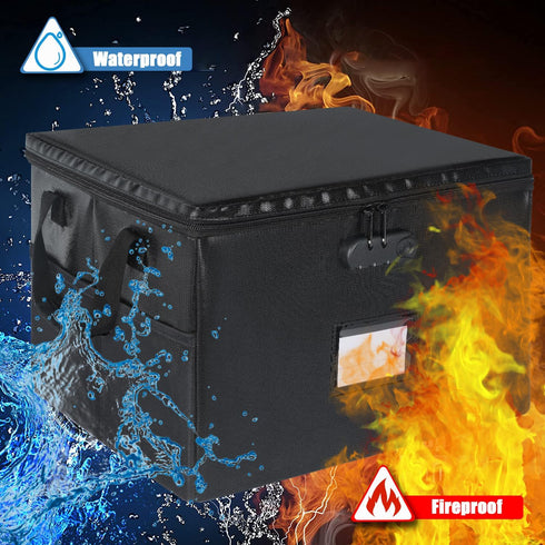 DEEGO Fireproof Document Box, Water-Resistant File Organizer Box with Lock, Portable File Box for Home Office
