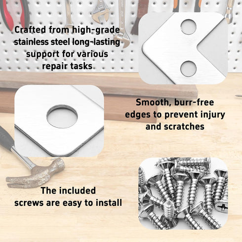 Runseaway 15Pcs 1.5"x1.5" L Shape Flat Corner Bracket, Stainless Steel Angle Plate, Heavy Duty Repair Brace with Screws