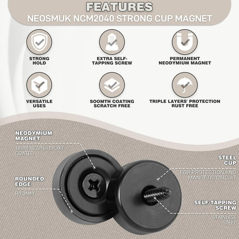 Neosmuk Magnets with Screws, 40lbs Strong Neodymium Disc Magnet with Holes, Heavy Duty Round Magnet