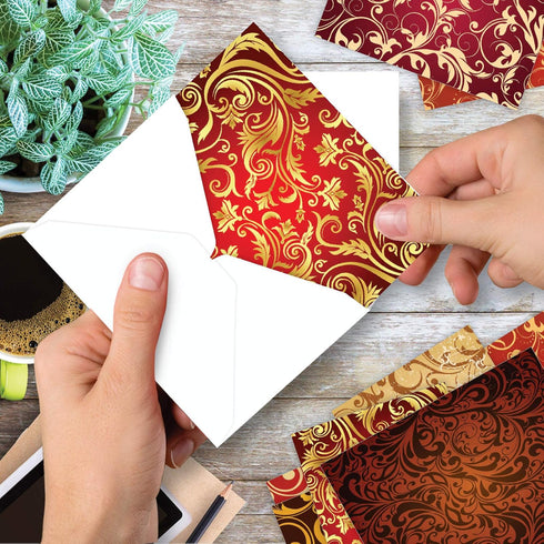 The Best Card Company 10 Colorful Blank Note Cards with Envelopes (4 x 5.12 Inch) - Assorted Boxed Set - Royal Fleurish
