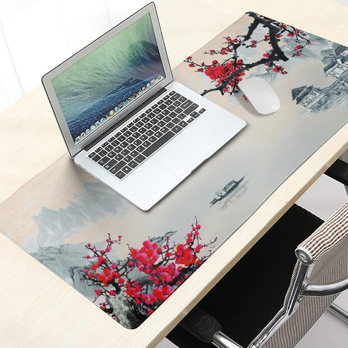 XXL Large Gaming Mouse Pad, Sakura Cherry Blossom Extended Desk Pad, Non-Slip Rubber Base 35.4x15.7in