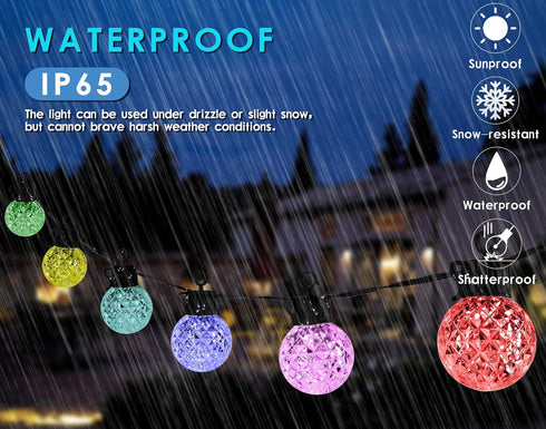 Sunlitec 25 Bulbs, IP65 8 4 15ft Solar LED String Lights, RGB Color Changing Bluetooth App Control, Waterproof, Scene