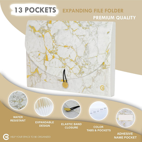 CNK File Folders Organizer, 13 Pockets Accordion Expanding Folder for Documents, Receipt, Letter Size, Alphabetical