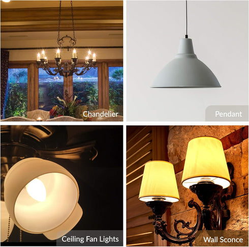 CA10 40W E12 (12 Pack) Bulbs 120V Dimmable, 2700K Simba Lighting Candelabra Flame Tip Clear Base Decorative