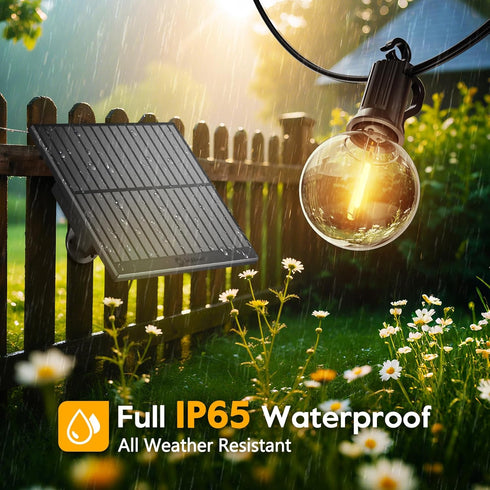 38Ft 15 Commercial G40 Bulbs, Minetom Solar Outdoor Lights - LED Waterproof Solar String Lights with USB Port and Cable