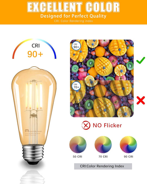 MASTERY MART Dimmable Vintage E26 LED Light Bulb, 2200K Warm White 5.5W (60 Watt Equivalent), 6 Pack