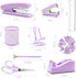 Purple Office Supplies, Purple Desk Accessories, Stapler, Staple Remover, Tape Holder, Pen Holder, Ballpoint Pen, Scissor, Binder Clips, 1000 Staples, Phone Holder, Ruler, Transparent Glue and Notes by Famassi