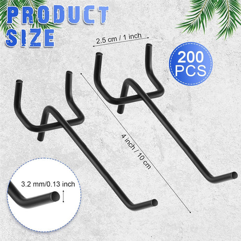 Gisafai 200 Pcs Pegboard Hooks, 4 Inch Metal L Shape Hooks for Hanging Pegboard Accessories and Garage Organization