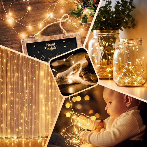 4-Pack 132FT 400LED 8 White(33ftx4) Fairy Lights Battery Operated with Timer&Remote, Waterproof Twinkle Lights Indoor