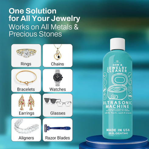 Instant Shine Cleaners (16 oz) Professional Ultrasonic Jewelry & Eyeglass Cleaner Solution - Removes Smudges