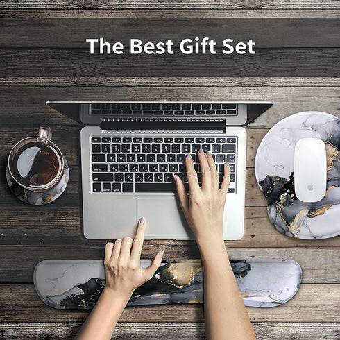 iCasso Set,4in1 Set Desk Mat, Gaming Mouse Pad Wrist Support XXL Large Mousepad + Keyboard Wrist Rest+Mouse Wrist