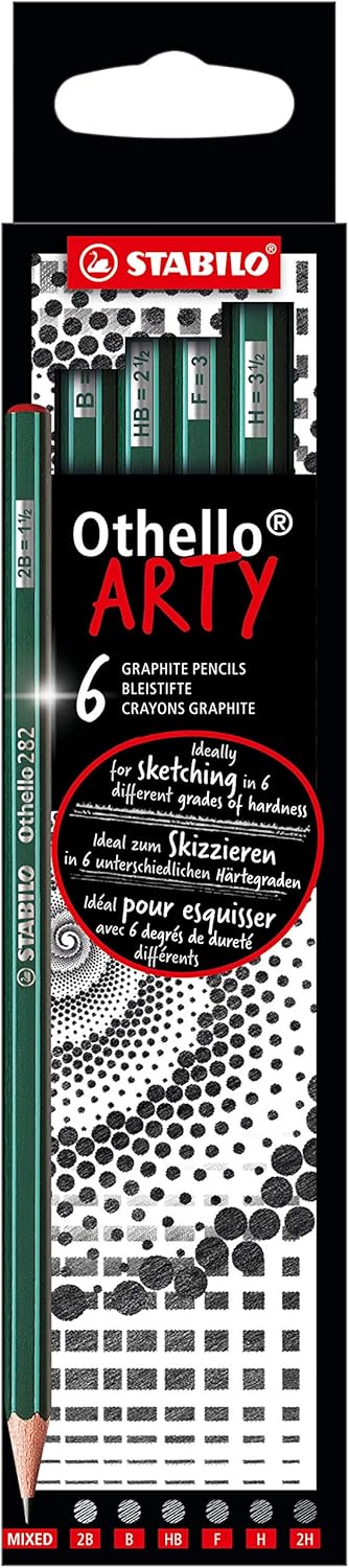 STABILO Graphite Pencil Othello ARTY - Pack of 6, Assorted Grades 2B, B, HB, F, H, 2H