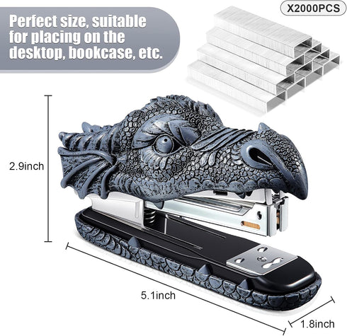 Dragon Stapler with 2000 Staples, Dragon Head Stapler Kids Novelty Stapler Funny Carving Resin Faucet Stapler for Office Desk Stationery Desktop Accessory Home Decor (Grey) by Pajean