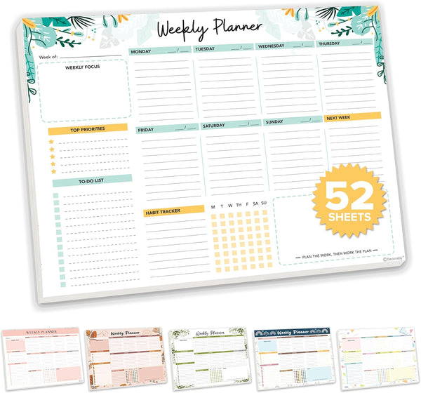 Decorably Weekly Planner Pad Landscape, 52 Easy Tear-Off Sheets for Weekly To Do List, 11x8.5in