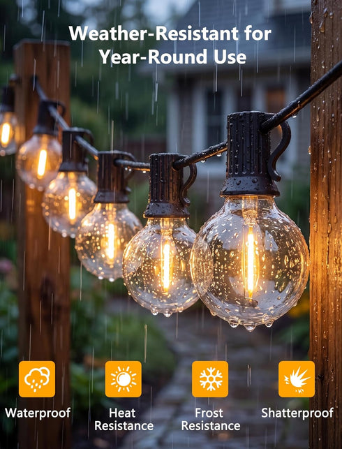 50FT G40 Bulbs, 2700K (25 Bulbs 2 Outdoor String Lights - Shatterproof LED Waterproof Connectable Patio String Lights