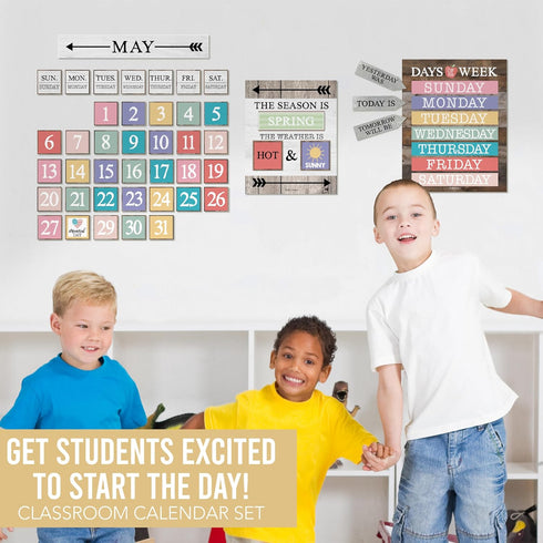 Hadley Designs Farmhouse Classroom Calendar Set, Bulletin Board Sets for Teachers, Classroom Decor
