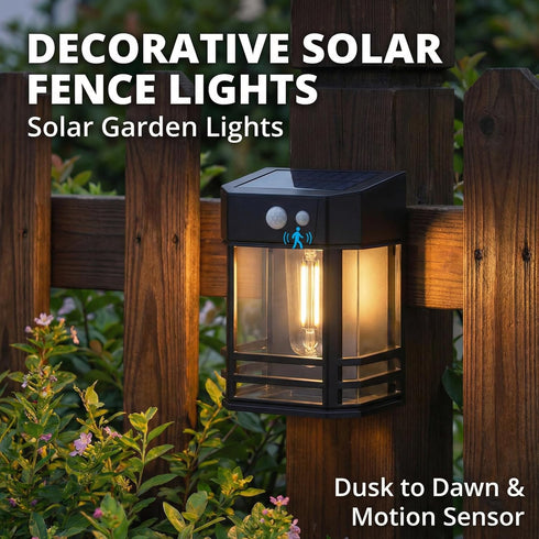 4 Pack 3 IP65 btfarm Solar Fence Lights, Motion Sensor Lights Outdoor, Lighting Modes Dusk to Dawn Solar Deck Lights