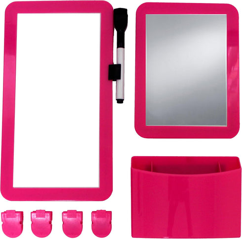 Inkology Magnetic Locker Organizer 8-Piece Set with Mirror, Mini Dry Erase/Whiteboard, Dry Erase Pen, Magnetic Clips and Utility Bin, Rosy Pink by Inkology