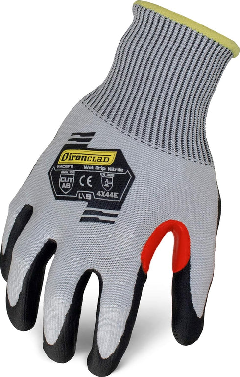 Ironclad Men's Work Glove COMMAND ILT A6 FOAM NITRILE, Large Grey/Black/Red