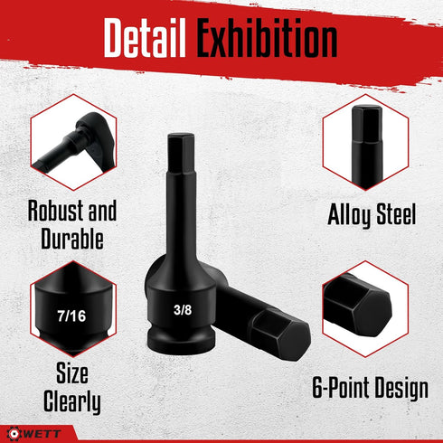 1/2" Set, 20 Set, Set, (1/4" 3/4", 6-19mm) WETT Drive Master Impact Hex Bit Piece Hex Driver Socket Allen Bit Socket