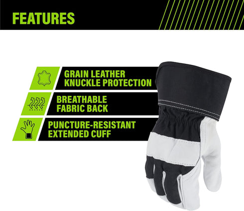 Enhanced Comfort Work Gloves with Goatskin Leather Palms for Men and Women, X-Large, Black and White