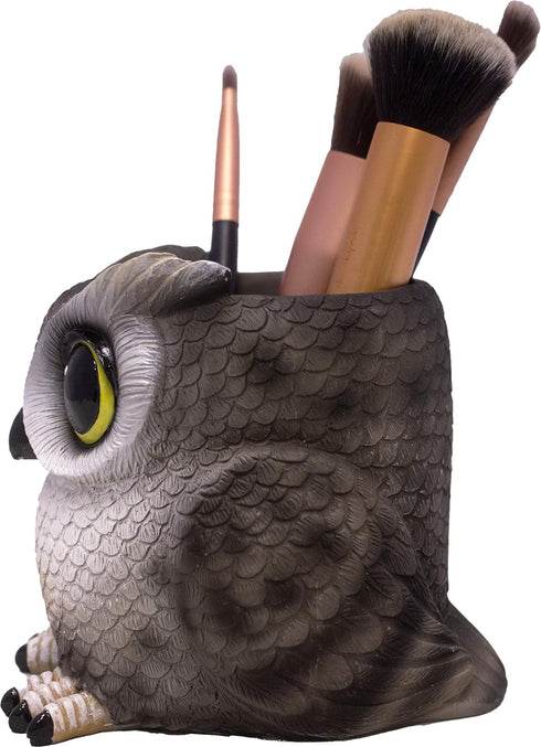 DWK Grey Owl Makeup Brush Holder Organizer Caddy, Handmade Makeup Organizer for Vanity, 4"