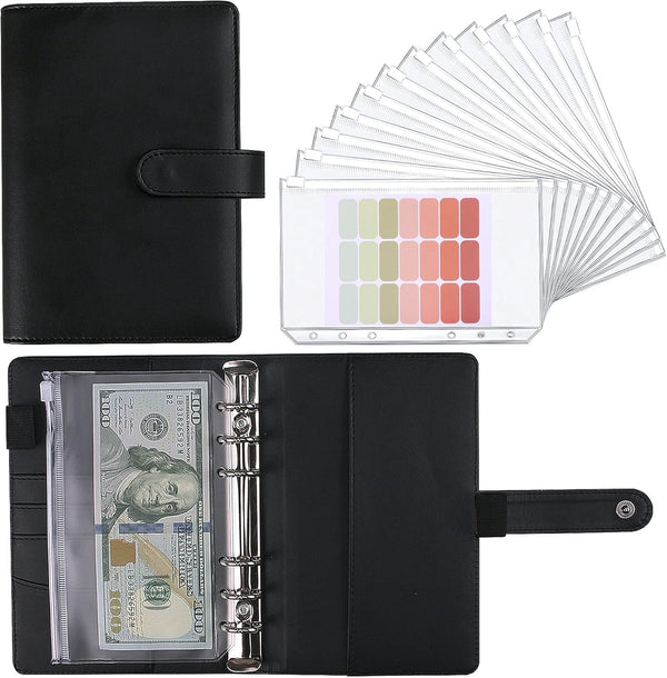 Money Saving Binder, Savings Challenges Book with 12pcs Zipper Envelopes A6 Budget Binder for Managing Budgets