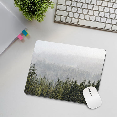 Green Misty Mountain Tree Mouse Pad, Nature Landscape Square for Desk, Washable Computer Mouse Mat