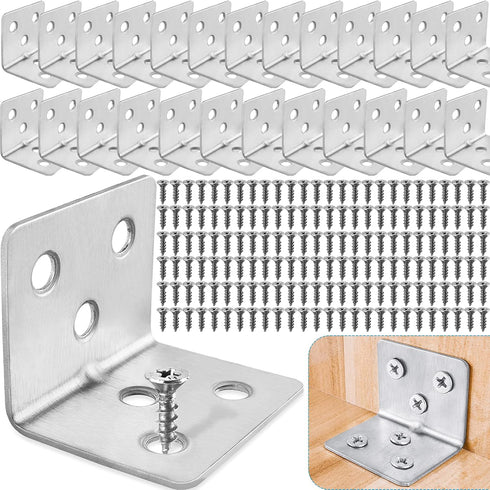 26PCS L Bracket + 156 Screws, Stainless Steel Small Corner Brace for