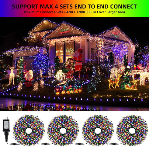 MZD8391 105FT 300LEDs 8 100% (4 Sets Christmas Lights Outdoor Indoor String Lights Modes Memory Function for Christmas